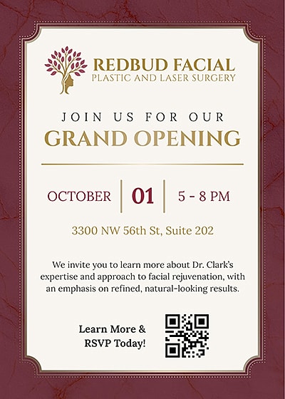 Grand opening invitation for Redbud Facial Surgery.